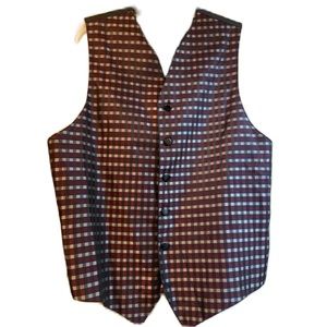 Vintage Men's Burgundy and Silver and Black Plaid Dress Vest